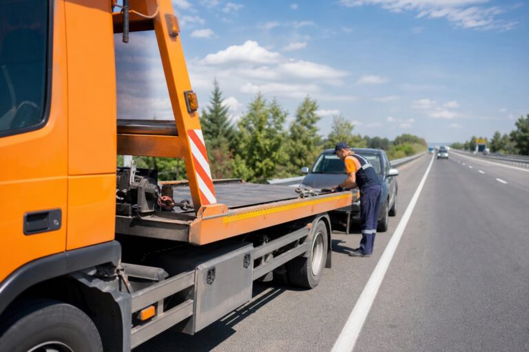 Yol yardım çekici hizmeti otoyolda arıza yapan araca müdahale